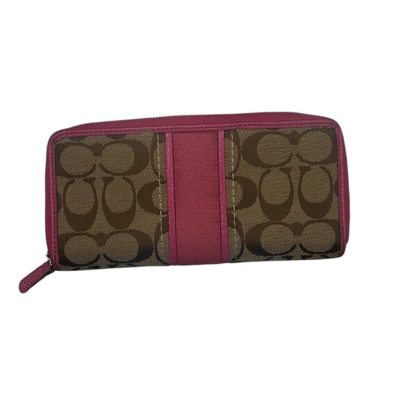 Coach Signature Zip-Around Bifold Wallet Pink Trim | Card Holder | Zip Wallet - Picture 7 of 8